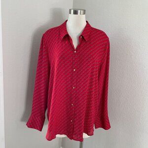 Liz Claiborne Career Womens Plus XXL Red Heart Chain Print Blouse Long Sleeve